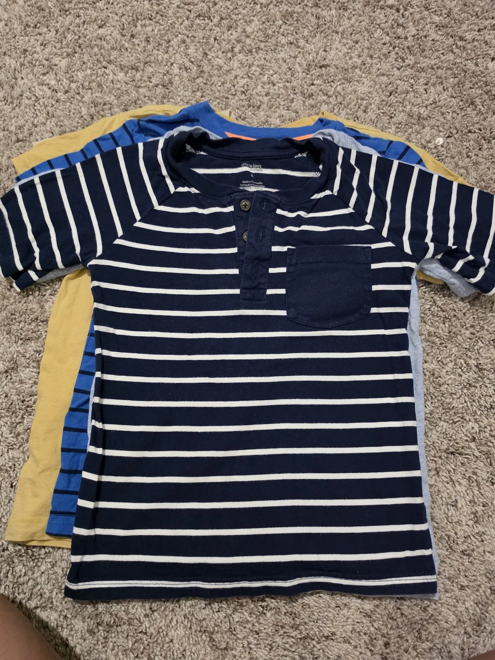 Kids Short-Sleeve Stripe &  Solid Tee Pack - Blue, Navy, Gray, Tan, Mustard